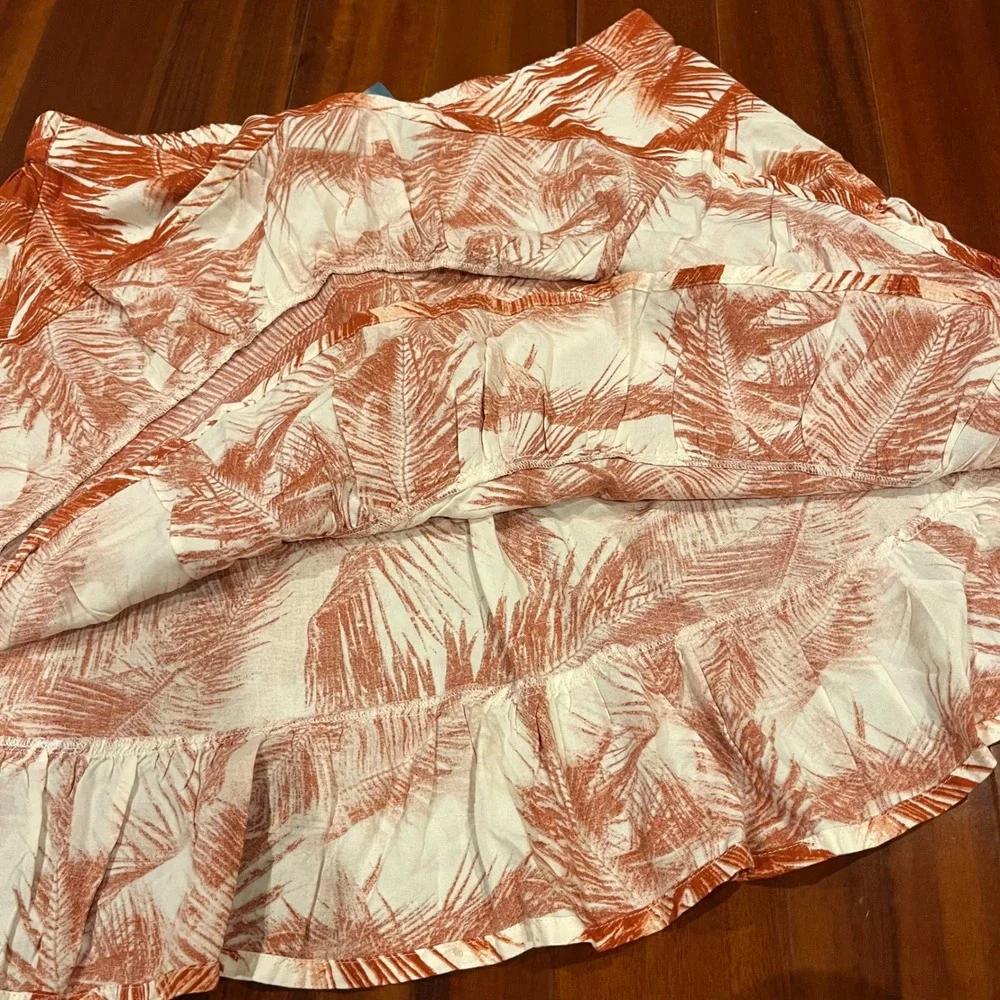 ROXY Mini Skirt Ruffle Cover Up‎ Palm Leaf Tropical Print Ruffle Pull On New XL